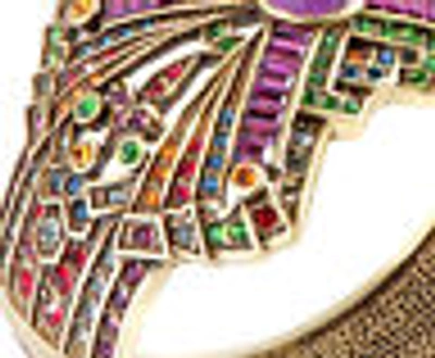 Pre-owned Heidi Daus Ease Into Beauty Crystal Bow Hinged Bangle Bracelet-swarovski El. In Green, Montana, Black, Topaz, Red, Amethyst