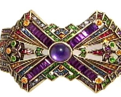 Pre-owned Heidi Daus Ease Into Beauty Crystal Bow Hinged Bangle Bracelet-swarovski El. In Green, Montana, Black, Topaz, Red, Amethyst