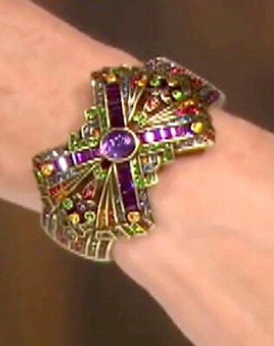 Pre-owned Heidi Daus Ease Into Beauty Crystal Bow Hinged Bangle Bracelet-swarovski El. In Green, Montana, Black, Topaz, Red, Amethyst