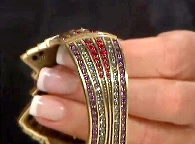 Pre-owned Heidi Daus Ease Into Beauty Crystal Bow Hinged Bangle Bracelet-swarovski El. In Green, Montana, Black, Topaz, Red, Amethyst
