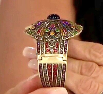 Pre-owned Heidi Daus Ease Into Beauty Crystal Bow Hinged Bangle Bracelet-swarovski El. In Green, Montana, Black, Topaz, Red, Amethyst