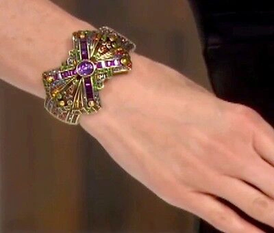 Pre-owned Heidi Daus Ease Into Beauty Crystal Bow Hinged Bangle Bracelet-swarovski El. In Green, Montana, Black, Topaz, Red, Amethyst