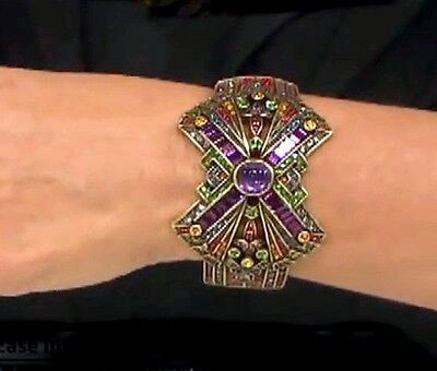 Pre-owned Heidi Daus Ease Into Beauty Crystal Bow Hinged Bangle Bracelet-swarovski El. In Green, Montana, Black, Topaz, Red, Amethyst