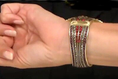 Pre-owned Heidi Daus Ease Into Beauty Crystal Bow Hinged Bangle Bracelet-swarovski El. In Green, Montana, Black, Topaz, Red, Amethyst