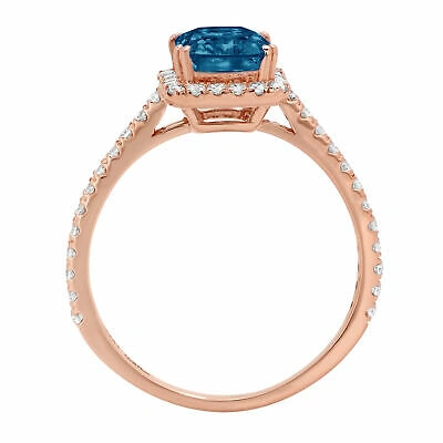 Pre-owned Pucci 1.98 Ct Emerald Halo London Blue Topaz Promise Bridal Wedding Ring 14k Rose Gold In D