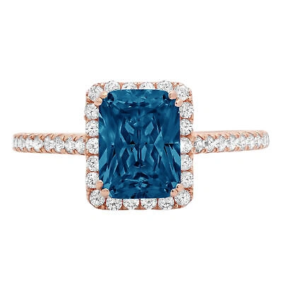 Pre-owned Pucci 1.98 Ct Emerald Halo London Blue Topaz Promise Bridal Wedding Ring 14k Rose Gold In D