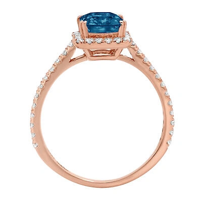 Pre-owned Pucci 1.98 Ct Emerald Halo London Blue Topaz Promise Bridal Wedding Ring 14k Rose Gold In D
