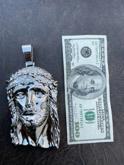 Pre-owned Silver Huge 6" 310 Gram 925  Hip Hop Mens Jesus Piece Pendant Necklace Iced Cz
