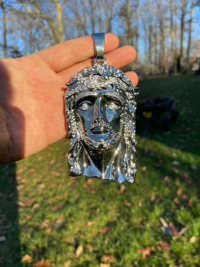 Pre-owned Silver Huge 6" 310 Gram Iced Moissanite 925  Hip Hop Mens Jesus Piece Pendant In White