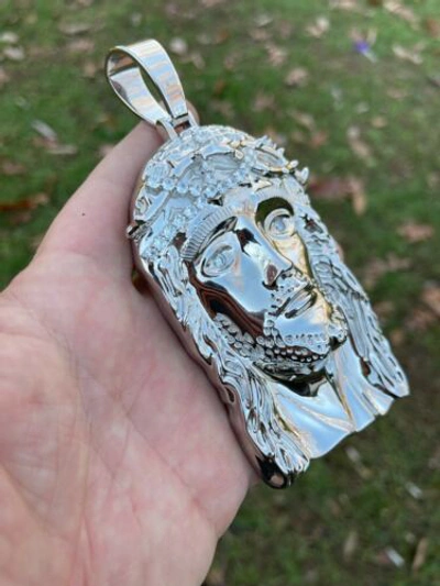 Pre-owned Silver Huge 6" 310 Gram 925  Hip Hop Mens Jesus Piece Pendant Necklace Iced Cz