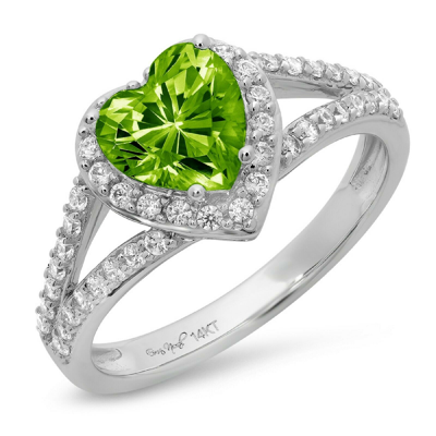Pre-owned Pucci 1.7 Heart Split Shank Real Peridot Promise Bridal Wedding Ring 14k White Gold In Green