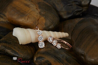 Pre-owned Pucci 1.06 Ct Round Cut Simulated 3-stone Past Present Future Earrings 14k Rose Gold In D