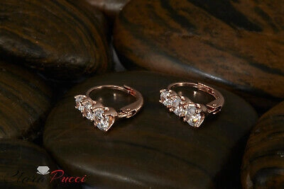 Pre-owned Pucci 1.06 Ct Round Cut Simulated 3-stone Past Present Future Earrings 14k Rose Gold In D