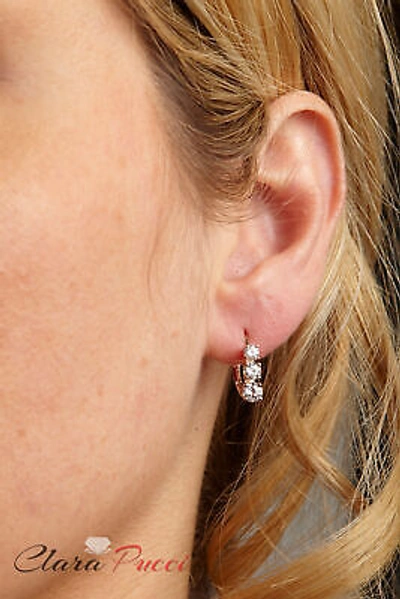 Pre-owned Pucci 1.06 Ct Round Cut Simulated 3-stone Past Present Future Earrings 14k Rose Gold In D