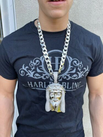 Pre-owned Silver Huge 6" 450 Gram 925 Sterling  Mens Iced Cz Jesus Piece Pendant Necklace