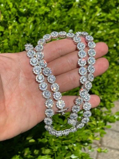 Pre-owned Harlembling Men's Ladies 10mm Tennis Chain Real Solid 925 Silver Flooded Cz