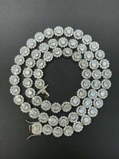 Pre-owned Harlembling Men's Ladies 10mm Tennis Chain Real Solid 925 Silver Flooded Cz