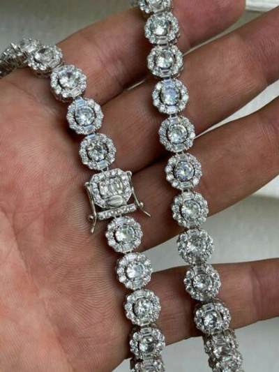 Pre-owned Harlembling Men's Ladies 10mm Tennis Chain Real Solid 925 Silver Flooded Cz