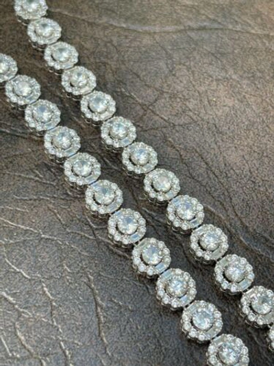 Pre-owned Harlembling Men's Ladies 10mm Tennis Chain Real Solid 925 Silver Flooded Cz