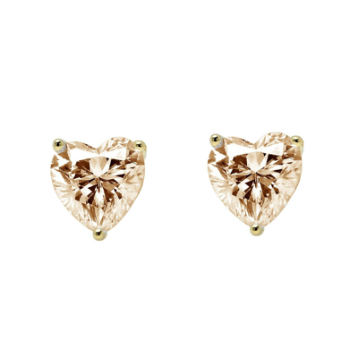Pre-owned Pucci 1.0ct Heart Cut Solitaire Natural Morganite Stud Earrings Real 14k Yellow Gold In D