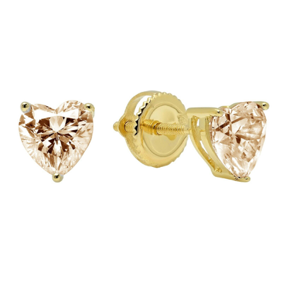 Pre-owned Pucci 1.0ct Heart Cut Solitaire Natural Morganite Stud Earrings Real 14k Yellow Gold In D