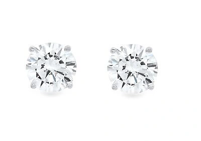 Pre-owned Pucci 3.0ct Round Synthetic Moissanite Stud Earrings 14k White Solid Gold Push Back