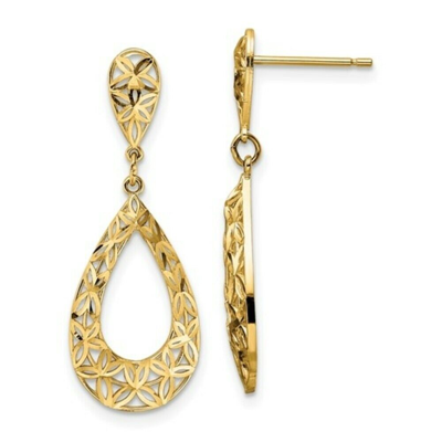Pre-owned Superdealsforeverything Real 14kt Yellow Gold Diamond Cut Dangle Post Earrings