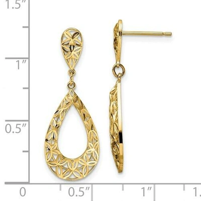 Pre-owned Superdealsforeverything Real 14kt Yellow Gold Diamond Cut Dangle Post Earrings