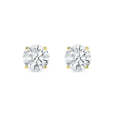 Pre-owned Shine Brite With A Diamond 6 Ct Round Earrings Studs Solid 14k Yellow Gold Brilliant Cut Screw Back Basket In White/colorless