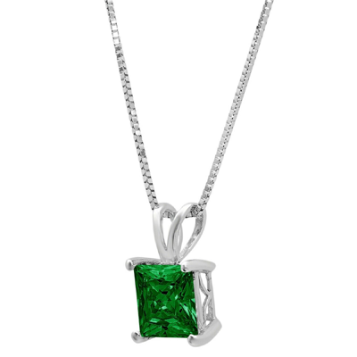 Pre-owned Pucci 3.0 Princess Cut Emerald Simulated Pendant 16" Chain Real 14k Solid White Gold