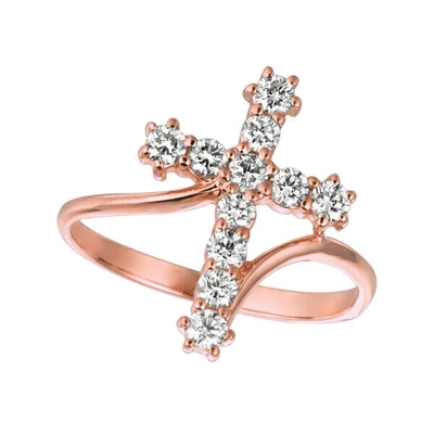 Pre-owned Morris 0.10 Carat Natural Diamond Cross Ring Si 14k White Gold