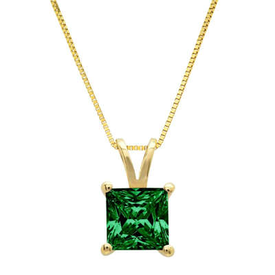 PUCCI Pre-owned 1.5 Princess Cut Emerald Simulated Pendant 18" Chain Box 14k Solid Yellow Gold In Green