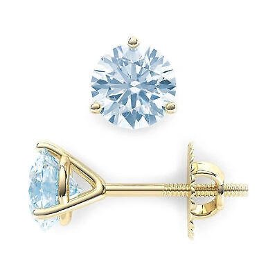 Pre-owned Pucci 4.0ct Round Cut Natural Aquamarine Stud Martini Earrings Real 14k Yellow Gold In D