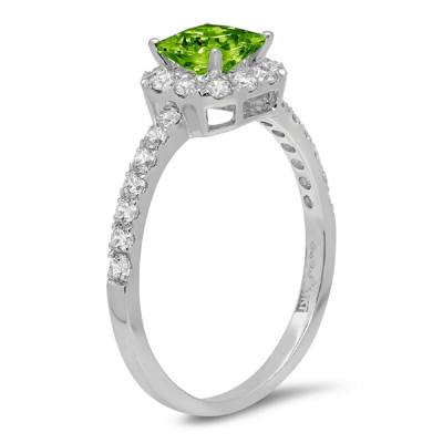 Pre-owned Pucci 1.4 Princess Real Peridot Promise Bridal Wedding Classic Ring 14k White Gold In Green