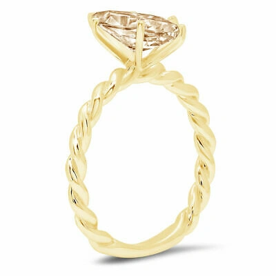 Pre-owned Pucci 2ct Marquise Rope Knot Yellow Synthetic Moissanite Promise Ring 14k Yellow Gold