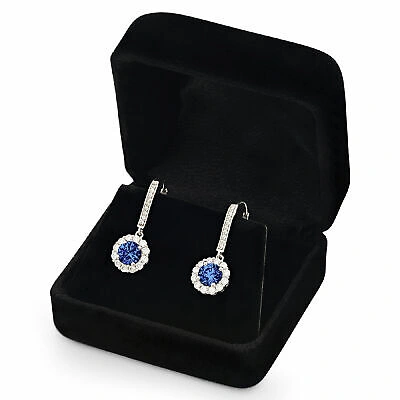 Pre-owned Pucci 2.2 Ct Round Halo Simulated Tanzanite Drop Dangle Earrings Solid 14k White Gold In Purple