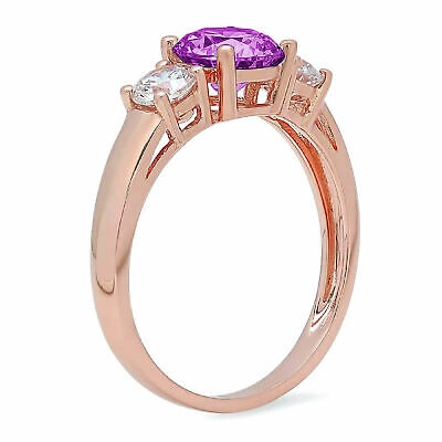 Pre-owned Pucci 1.5 Ct Round 3 Stone Alexandrite Stone Promise Bridal Wedding Ring 14k Rose Gold In Purple