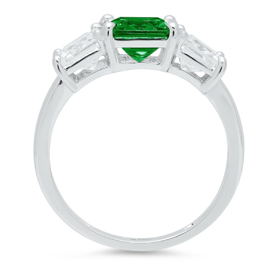 Pre-owned Pucci 3.25ct Emerald 3 Stone Emerald Stone Promise Bridal Wedding Ring 14k White Gold In Green