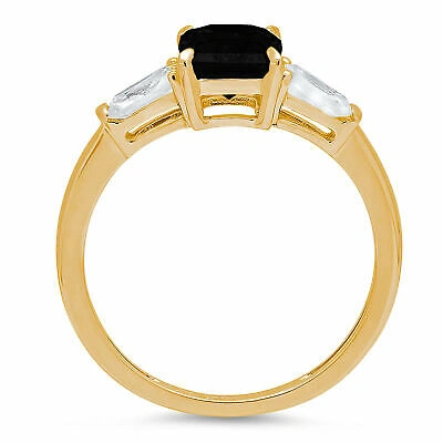 Pre-owned Pucci 2 Emerald 3 Stone Natural Onyx Promise Bridal Wedding Ring Solid 14k Yellow Gold In D