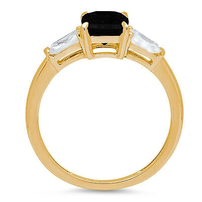 Pre-owned Pucci 2 Emerald 3 Stone Natural Onyx Promise Bridal Wedding Ring Solid 14k Yellow Gold In D