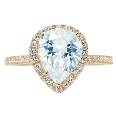 Pre-owned Pucci 2.45ct Pear Cut Halo Real Aquamarine Promise Bridal Wedding Ring 14k Yellow Gold In D