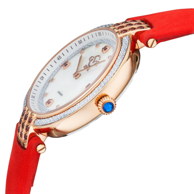 Pre-owned Gv2 By Gevril Women's 12804 Matera Diamonds Mop Dial Red Suede Swiss Watch