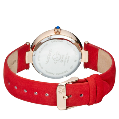 Pre-owned Gv2 By Gevril Women's 12804 Matera Diamonds Mop Dial Red Suede Swiss Watch
