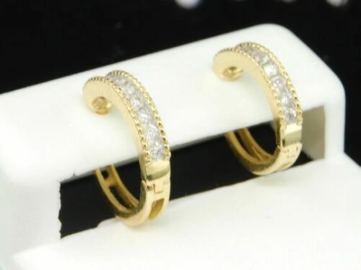 Pre-owned Jfl Diamonds & Timepieces 10k Ladies Womens Yellow Gold Round Cut Diamond Earrings Hoop Huggies Studs .26c In White