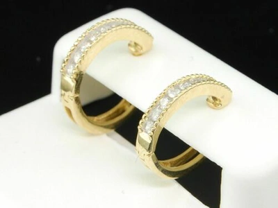 Pre-owned Jfl Diamonds & Timepieces 10k Ladies Womens Yellow Gold Round Cut Diamond Earrings Hoop Huggies Studs .26c In White