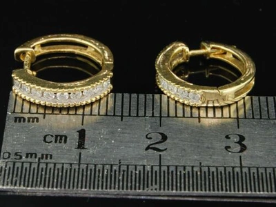 Pre-owned Jfl Diamonds & Timepieces 10k Ladies Womens Yellow Gold Round Cut Diamond Earrings Hoop Huggies Studs .26c In White