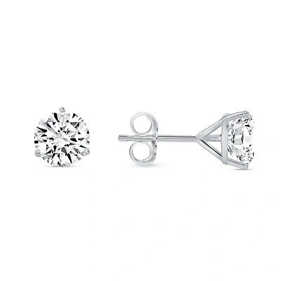 Pre-owned Shine Brite With A Diamond 1.5 Ct Round Labcreated Grown Diamond Earrings 18k White Gold E/vvs Martini Push In White/colorless