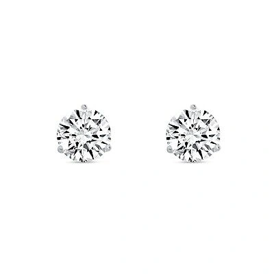 Pre-owned Shine Brite With A Diamond 1.5 Ct Round Labcreated Grown Diamond Earrings 18k White Gold E/vvs Martini Push In White/colorless