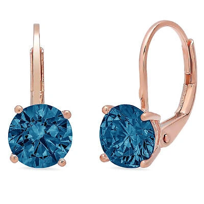 Pre-owned Pucci 2ct Round Cut Natural London Blue Topaz Drop Dangle Gift Earrings 14k Rose Gold