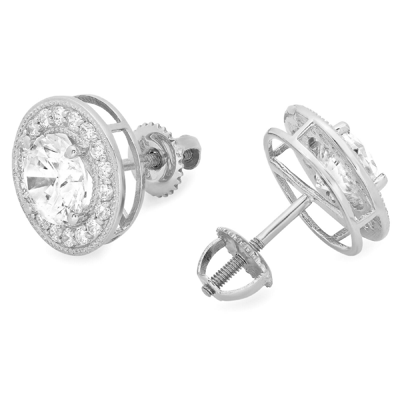 Pre-owned Pucci 1.18 Round Cut Simulated Halo Stud Solitaire Earrings 14k White Gold Screw Back In D